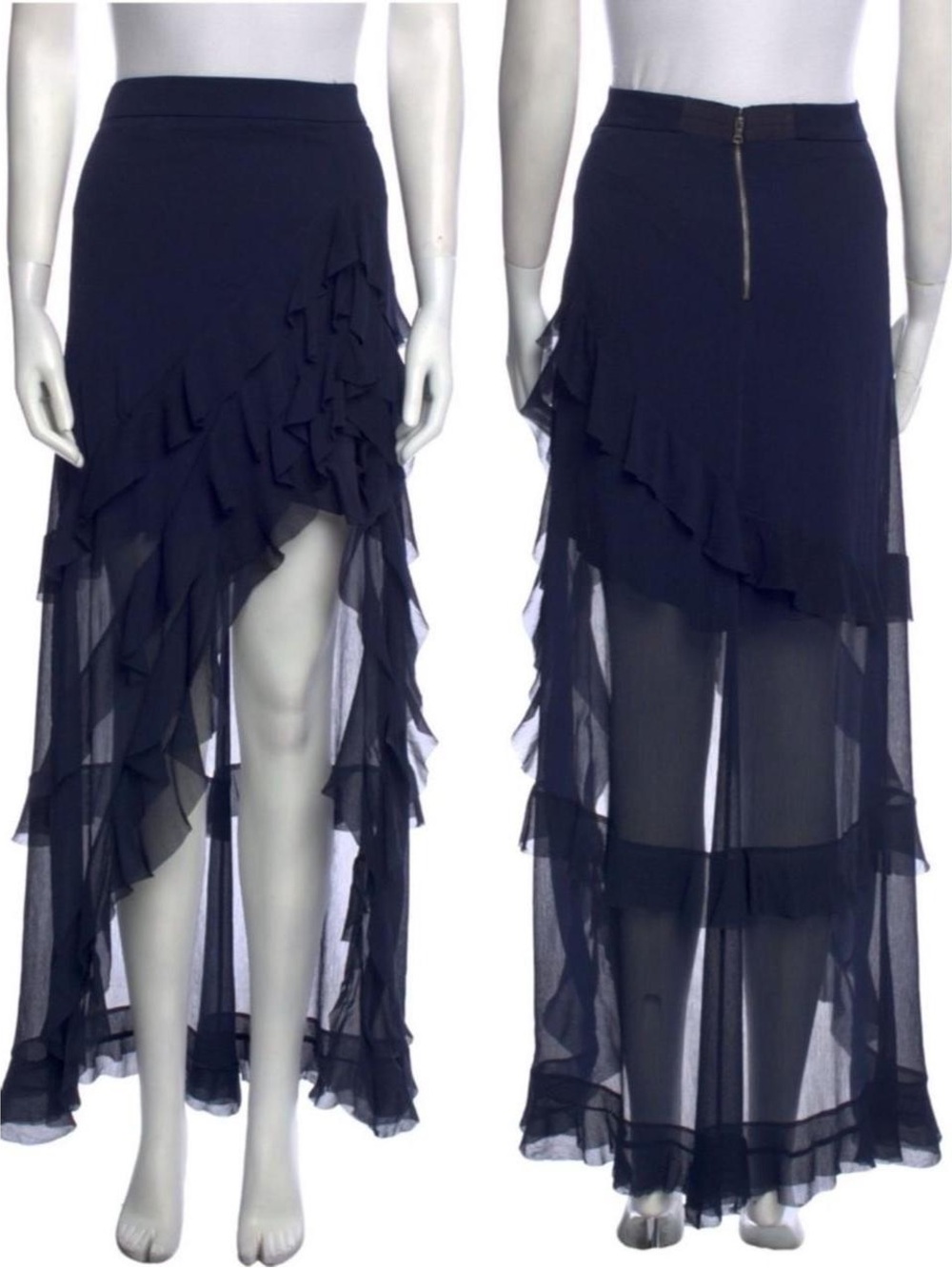 Alice + Olivia Navy Blue Chiffon Ruffle Tiered Maxi Skirt Quiet Luxury Size 8